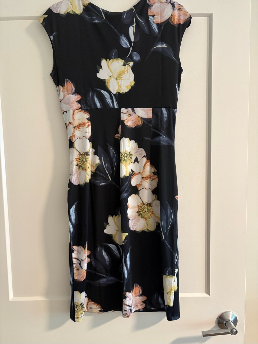 Catherine Malandrino Blue Midi Dress with Cream and Pink Floral Print - Picture 5 of 5